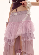 Split Layered Lace Half length Irregular  Long Skirt